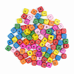Бусины деревянные, с буквами Англ. алфавит, цвет. микс, куб, 10*10мм, 51гр, 96штук/упак, Astra&Craft