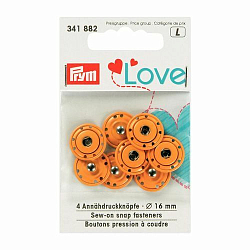 341882 Пришивные кнопки Prym Love, оранжевый, 16 мм, упак./4шт., Prym
