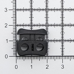 Фиксатор для шнура плоский 18*20мм, 2 отверстия d-5мм, пластик (ПП), черный