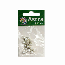 4AR297 Бусины пластиковые, с петелькой 'жемчуг', белые, круглые, 6мм, 15шт/упак, Astra&Craft