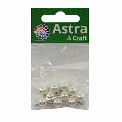 4AR298 Бусины пластиковые, с петелькой 'жемчуг', белые, круглые, 8мм, 10шт/упак, Astra&Craft
