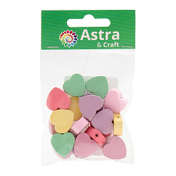 4AR405 Бусины деревянные, цветной микс, сердечки, 15гр, 15шт/упак, Astra&Craft