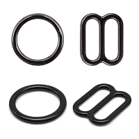 Кольца и регуляторы для бретелей бюстгальтера 10 мм, металл/эмаль, 20 шт/упак, цвет черный