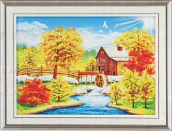 9071 Картина со стразами 'Осенний домик', 94*69см