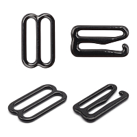 Крючки и регуляторы для бретелей бюстгальтера 15 мм, металл/эмаль, 18 шт/упак, цвет черный