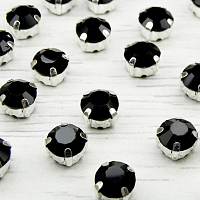 СЦ003НН88 Стразы в цапах круглые (шатоны) 8 мм цвет: черный, оправа: серебро, 10 шт\упак