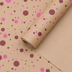Крафт бумага 'Конфетти' розовый/бордовый цв. на коричневом фоне 720мм/60гр/10м +/- 5%