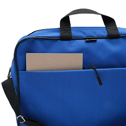 LAMARK032 Папка-портфель A4+, 1 отд., на молнии, с ручками, карман снаружи, усиленное дно, ремень, синий