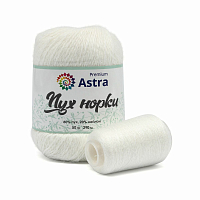 Пряжа Astra Premium 'Пух норки' (Mink yarn) 50гр 290м (+/- 5%) (80% пух, 20% нейлон) (+нить 20гр) (01 белый)