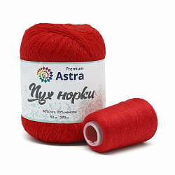 Пряжа Astra Premium 'Пух норки' (Mink yarn) 50гр 290м (+/- 5%) (80% пух, 20% нейлон) (+нить 20гр) (010 ярко-красный)