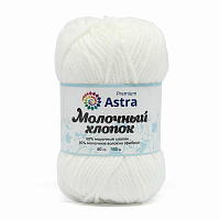 Пряжа Astra Premium 'Молочный хлопок' (Milk Cotton) 50гр 100м (+/-5%) (50%хлопок, 50%молочный акрил) (19 белый)