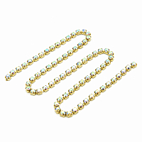 ЦС002ЗЦ3 Стразовые цепочки (золото), цвет: белый с AB покрытием, размер 3 мм, 30 см/упак.