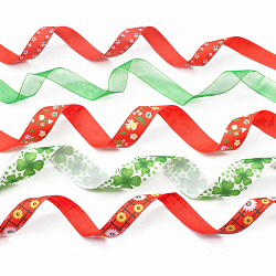 Ленты декоративные 'Красно-зеленый цветочный орнамент', ширина 15-25 мм, длина 1 м, 5 шт